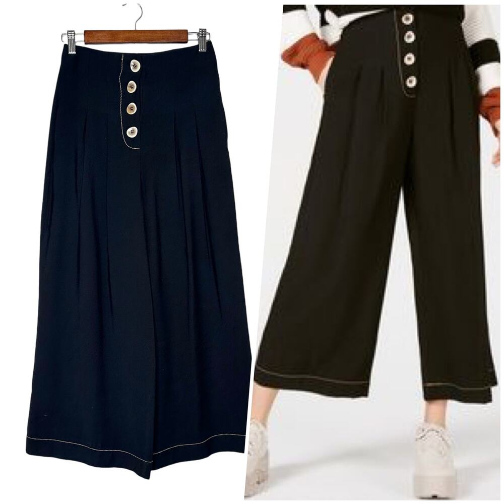 Moon River | Women | Black High Rise Wide Leg Contrast Pleated Culottes | XS